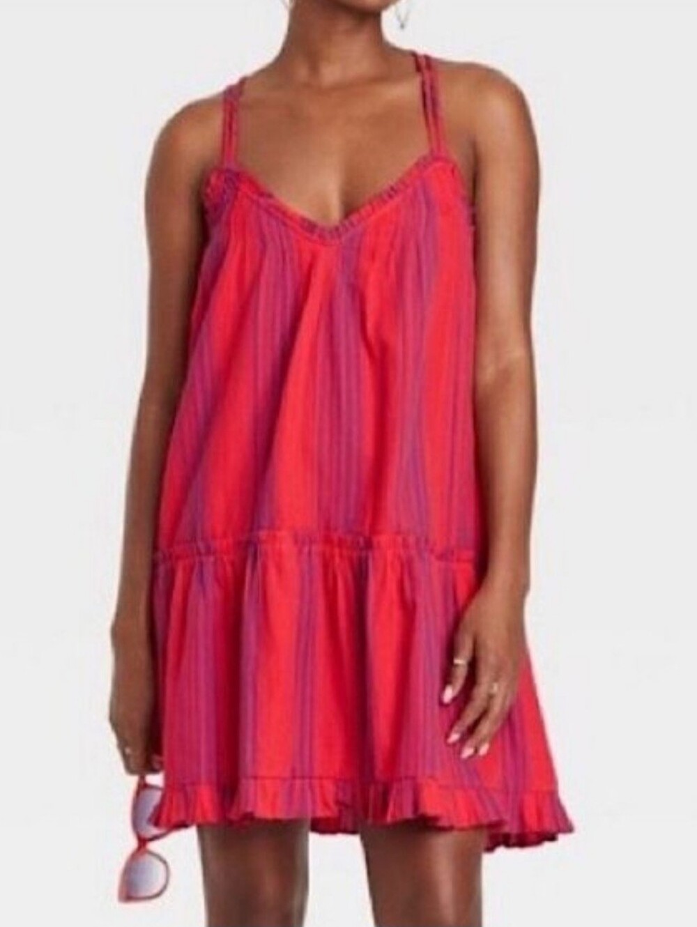 Universal Thread Boho Pink Purple Stripe Mini Ruffle Sundress Size XXL